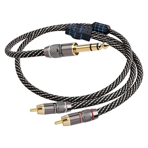 كابل مقسم 1/4 إلى RCA Y، سلك صوت TRS إلى RCA مزدوج 6.35 مم مع موصلات 6N OFC و5μm 24K مطلية بالذهب، كابل Hi-Fi مجدول لعشاق الصوت وأجهزة الاستريو المنزلية والأقراص الدوارة (1.64 قدم/0.5 متر) in Kuwait