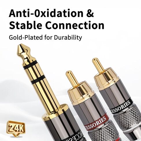 1/4 to RCA Y Splitter Cable, 6.35mm TRS to Dual RCA Audio Cord with 6N OFC & 5μm 24K Gold-Plated Connectors, Braided Hi-Fi Cable for Audiophiles, Home Stereos & Turntables(1.64ft/0.5m) in Kuwait