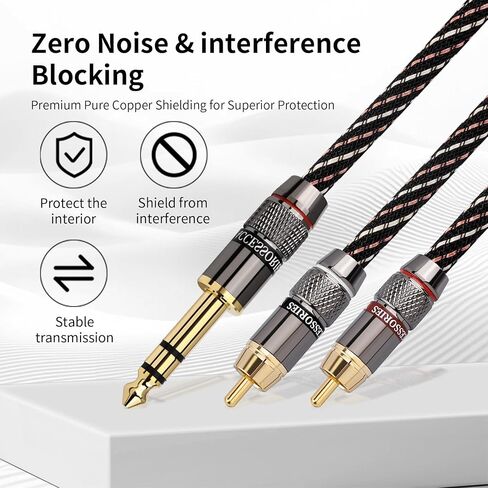 1/4 to RCA Y Splitter Cable, 6.35mm TRS to Dual RCA Audio Cord with 6N OFC & 5μm 24K Gold-Plated Connectors, Braided Hi-Fi Cable for Audiophiles, Home Stereos & Turntables(1.64ft/0.5m) in Kuwait