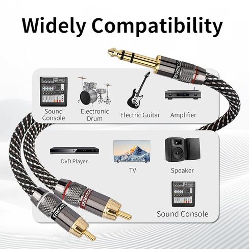 1/4 to RCA Y Splitter Cable, 6.35mm TRS to Dual RCA Audio Cord with 6N OFC & 5μm 24K Gold-Plated Connectors, Braided Hi-Fi Cable for Audiophiles, Home Stereos & Turntables(1.64ft/0.5m) in Kuwait