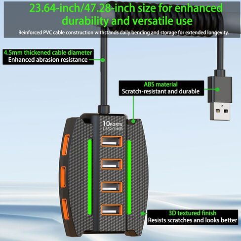 1 قطعة محور USB 2.0 عالي السرعة 10 منافذ مع أضواء RGB، مقسم متعدد الأجهزة ونقل البيانات، التوصيل والتشغيل، لملحقات الكمبيوتر in Kuwait
