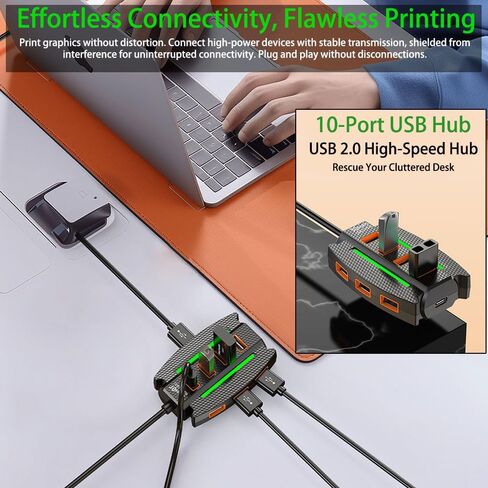 1 قطعة محور USB 2.0 عالي السرعة 10 منافذ مع أضواء RGB، مقسم متعدد الأجهزة ونقل البيانات، التوصيل والتشغيل، لملحقات الكمبيوتر in Kuwait