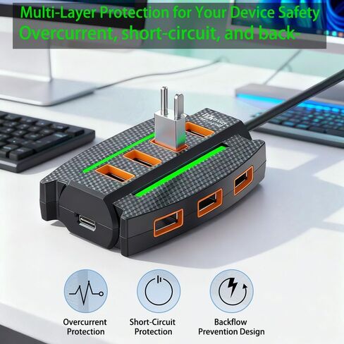 1 قطعة محور USB 2.0 عالي السرعة 10 منافذ مع أضواء RGB، مقسم متعدد الأجهزة ونقل البيانات، التوصيل والتشغيل، لملحقات الكمبيوتر in Kuwait