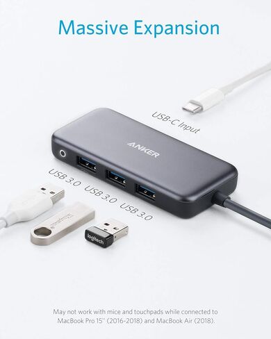 Anker USB C Hub، محول USB C 4 في 1، مع توصيل طاقة 60 وات، 3 منافذ USB 3.0، لجهاز MacBook Pro 13 بوصة 2016/2017/2018، Chromebook، XPS، والمزيد (متجدد) in Saudi Arabia