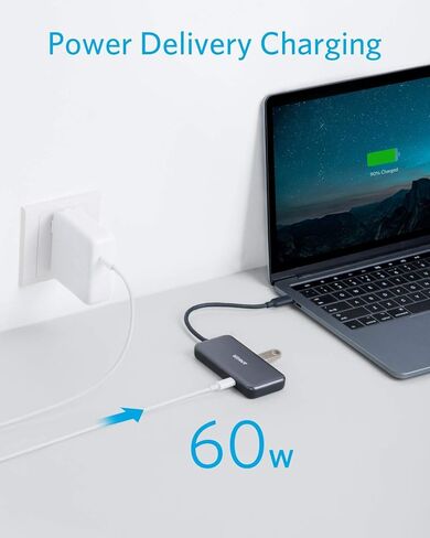 Anker USB C Hub، محول USB C 4 في 1، مع توصيل طاقة 60 وات، 3 منافذ USB 3.0، لجهاز MacBook Pro 13 بوصة 2016/2017/2018، Chromebook، XPS، والمزيد (متجدد) in Saudi Arabia