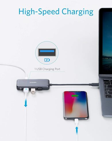 Anker USB C Hub، محول USB C 4 في 1، مع توصيل طاقة 60 وات، 3 منافذ USB 3.0، لجهاز MacBook Pro 13 بوصة 2016/2017/2018، Chromebook، XPS، والمزيد (متجدد) in Saudi Arabia
