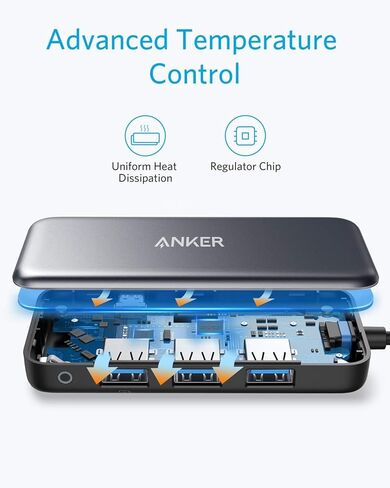 Anker USB C Hub، محول USB C 4 في 1، مع توصيل طاقة 60 وات، 3 منافذ USB 3.0، لجهاز MacBook Pro 13 بوصة 2016/2017/2018، Chromebook، XPS، والمزيد (متجدد) in Saudi Arabia