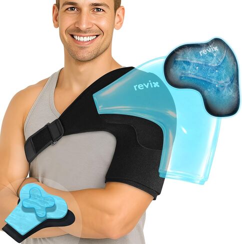 REVIX Triple-Layer Gel Shoulder Ice Pack Wrap for Rotator Cuff, Reusable Ice Pack Shoulder Brace with Extra Removable Coldfocus for 30-Min Long-Lasting Cold Therapy, Soothe Biceps & Muscle Discomfort in Kuwait