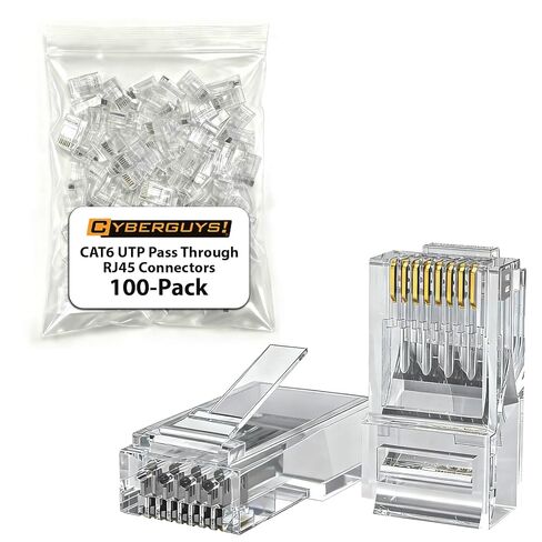 Cyberguys CAT6 UTP تمر عبر موصلات RJ45 - 200 حزمة من المقابس المعيارية 50μ 8P8C مطلية بالذهب، تدعم كابلات إيثرنت 24-25AWG، نهايات شبكة عالية السرعة 10 جيجابت في الثانية، سهلة التركيب باستخدام أدوات التجعيد 200 حزمة in Saudi Arabia
