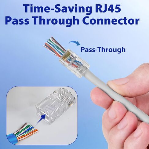 Cyberguys CAT6 UTP تمر عبر موصلات RJ45 - 200 حزمة من المقابس المعيارية 50μ 8P8C مطلية بالذهب، تدعم كابلات إيثرنت 24-25AWG، نهايات شبكة عالية السرعة 10 جيجابت في الثانية، سهلة التركيب باستخدام أدوات التجعيد 200 حزمة in Saudi Arabia
