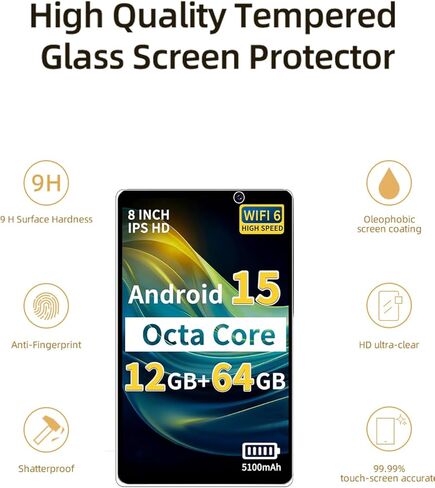 واقي شاشة لجهاز Topsand M8 2025 Android 15 Tablet 8 بوصة، غشاء زجاجي مقوى مقاوم للخدش عالي الدقة لحماية السقوط Topsand M8-15، حساس للمس، مضاد لبصمات الأصابع، عبوتان. in Kuwait