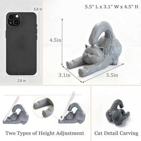 Cute Phone Stand for Desk Decor, Gray Cat Cell Phone Holder, Stable iPad Stand for Desk, Charming Desk Accessories for Women and Cat Lovers, Perfect Christmas and Birthday Gifts for Teens in Saudi Arabia