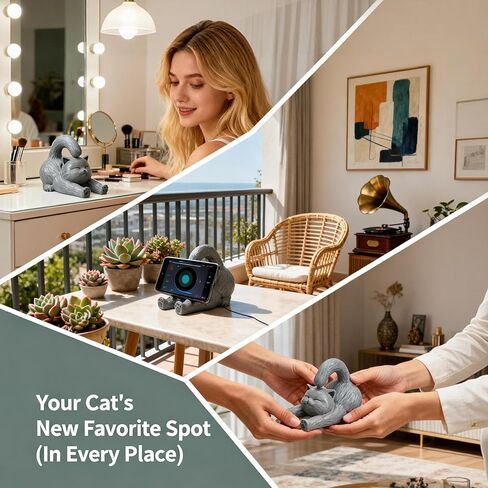 Cute Phone Stand for Desk Decor, Gray Cat Cell Phone Holder, Stable iPad Stand for Desk, Charming Desk Accessories for Women and Cat Lovers, Perfect Christmas and Birthday Gifts for Teens in Saudi Arabia