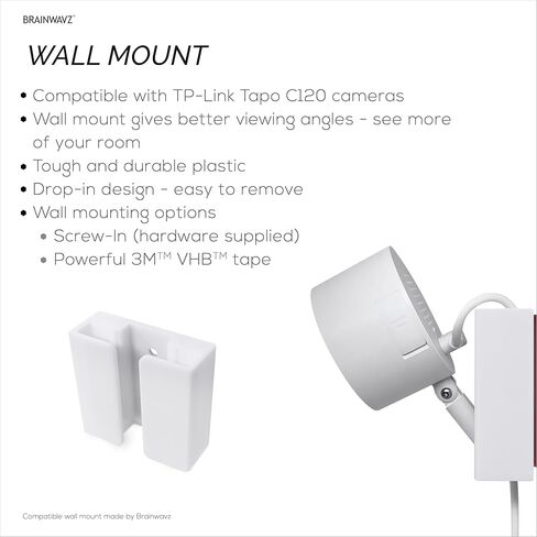 حامل حائط لكاميرا TP-Link Tapo C120 - دعامة مخصصة سهلة التركيب مع شريط 3M ومسامير للتركيب الآمن - وجهة نظر وثبات أفضل - من Brainwavz in Kuwait
