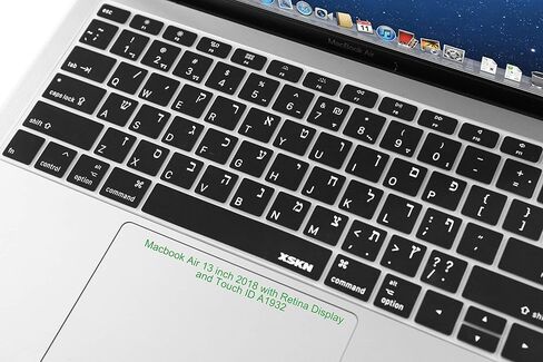 غطاء سيليكون للوحة المفاتيح باللغة العبرية/الإنجليزية XSKN متوافق مع MacBook Air 13 بوصة 13.3 بوصة (A1932، إصدار 2018) مع شاشة Retina Touch ID - أسود، تصميم أمريكي in Kuwait