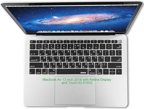 غطاء سيليكون للوحة المفاتيح باللغة العبرية/الإنجليزية XSKN متوافق مع MacBook Air 13 بوصة 13.3 بوصة (A1932، إصدار 2018) مع شاشة Retina Touch ID - أسود، تصميم أمريكي in Kuwait