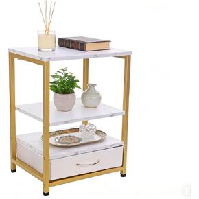 Nightstand,Small Night Stand with Fabric Drawers and Countertop(Storage Shelf), Dresser End Table Furniture,for Bedroom, Entryway, Dorm (Gold+White3) in Saudi Arabia