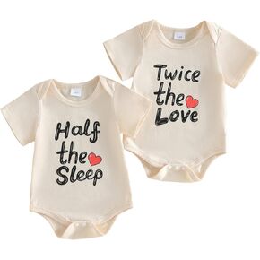 نصف النوم مرتين الحب الوليد بيبي بوي فتاة التوائم مطابقة وتتسابق قصيرة الأكمام رومبير الصيف ارتداءها قميص in Kuwait