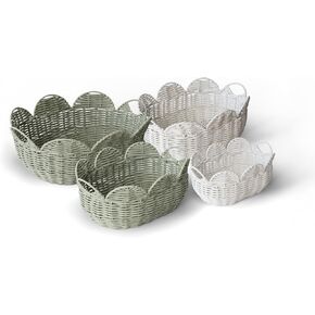 RGI Home Scallop Edge Decorative Storage Baskets, Set of 4 Woven Baskets with Handles, Multiple Sizes for Organizing in Bathroom, Bedroom, Kids Room, or Nursery, Sage Green and Bright White in Saudi Arabia