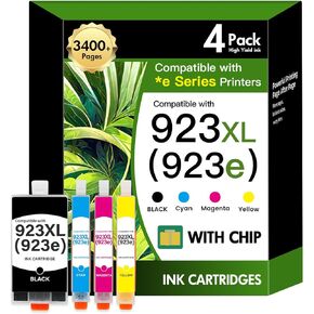 مجموعة خراطيش الحبر 923e 923XL 923 8130e: بديلة لخراطيش الحبر HP 923 للطابعات OfficeJet Pro 8120e 8120 8130e 8135e 8138e 8125e 8139e (4 عبوات أسود سماوي أصفر أرجواني مع رقاقة) in Kuwait