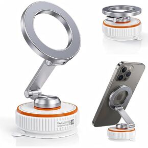Vacuum Magnetic Car Phone Mount, 120+ LB Vacuum Suction & 3000gf Magnetic Force, 360° Triple-Axis Adjustable Car Holder for iPhone & All Phones, Twist-Lock Suction Cup, Quick-Release – White in Saudi Arabia