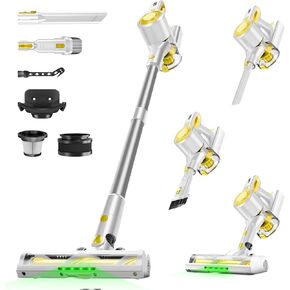 Cordless Vacuum Cleaner for Home, Powerful Stick Vacuum with Rechargeable Battery, Green Light Anti-Tangle Brush, 6-in-1 Lightweight Handheld Vacuum for Pet Hair, Hard Floor, Carpet, Yellow in Saudi Arabia