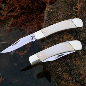 Watchman W132 سكين جيب قفل خلفي سكين جيب قابل للطي مع موازين مقبض عظمية أصلية، أبيض in Kuwait