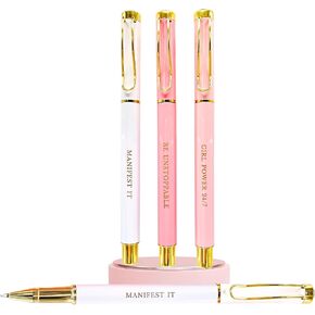 Pens – Boss Lady Pen Set with Motivational Sayings – Pink & White Refillable Ballpoint Pens, Chic Office Gift for Women with Gold Accents (3 Pack) in Saudi Arabia