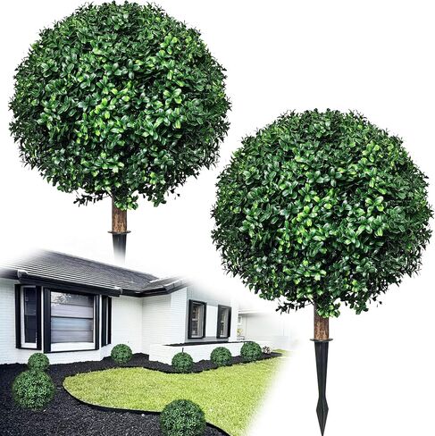 مجموعة من 2 شجرة من خشب البقس الاصطناعي للهالوين لتزيين الخريف في الهواء الطلق، شجيرات وهمية مقاومة للأشعة فوق البنفسجية بطول 24.5 سم، شجيرات دائمة الخضرة مع سبايك، نباتات صناعية للشرفة الداخلية in Kuwait