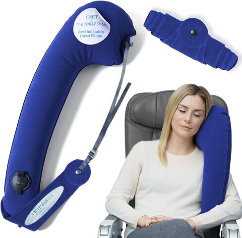 TRAVELREST Ultimate Travel Pillow & Body Pillow - Headrest, Auto, Bus, Train, Office Napping, Camping, Wheelchairs, Comfort and Support, Rolls Up, Straps to Airplane Seat & Car - Blue in Saudi Arabia