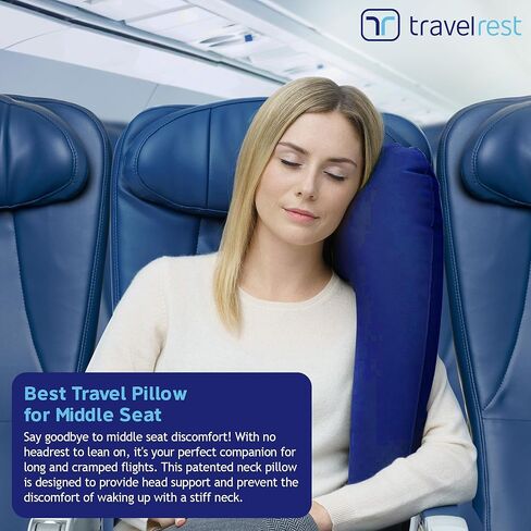 TRAVELREST Ultimate Travel Pillow & Body Pillow - Headrest, Auto, Bus, Train, Office Napping, Camping, Wheelchairs, Comfort and Support, Rolls Up, Straps to Airplane Seat & Car - Blue in Saudi Arabia