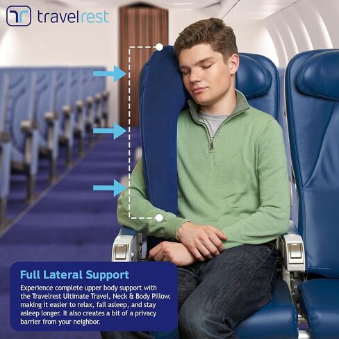 TRAVELREST Ultimate Travel Pillow & Body Pillow - Headrest, Auto, Bus, Train, Office Napping, Camping, Wheelchairs, Comfort and Support, Rolls Up, Straps to Airplane Seat & Car - Blue in Saudi Arabia