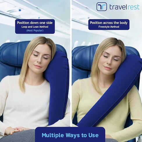 TRAVELREST Ultimate Travel Pillow & Body Pillow - Headrest, Auto, Bus, Train, Office Napping, Camping, Wheelchairs, Comfort and Support, Rolls Up, Straps to Airplane Seat & Car - Blue in Saudi Arabia