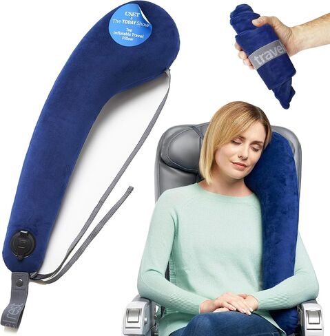 TRAVELREST Ultimate Travel Pillow & Body Pillow - Headrest, Auto, Bus, Train, Office Napping, Camping, Wheelchairs, Comfort and Support, Rolls Up, Straps to Airplane Seat & Car - Blue in Saudi Arabia