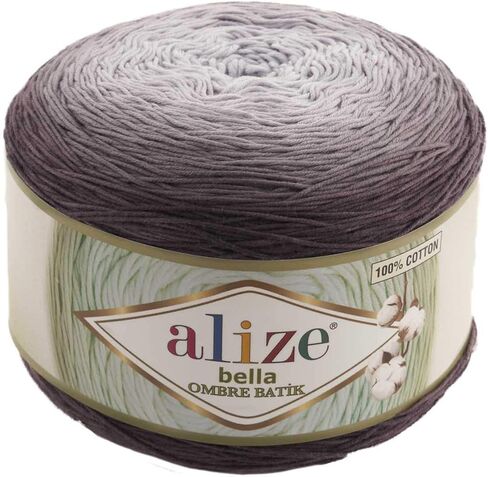 Alize Bella Ombre Batik 100% Cotton Yarn 1 Big Skein 250 gr 900 mt 984 Yards (7414), Yellow in Saudi Arabia