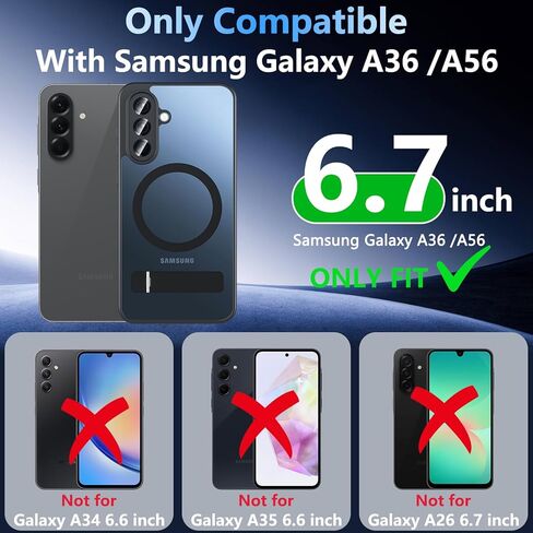 for Galaxy A36/A56 Phone Case, Magnetic Case with Stand & Screen Protector, Military-Grade Protection Shockproof Matte Kickstand Phone Case Cover for Samsung Galaxy A36/A56 5G, Black in Saudi Arabia