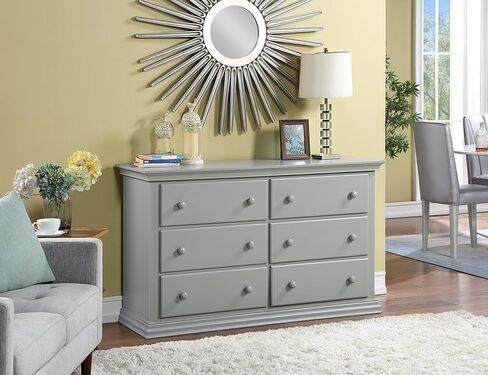 Suite Bebe Bailey Universal 6 Drawer Double Dresser in Gray - Full Assembled, Included Anti-Tip Kit, Six Spacious Drawers, Dresser for Nursery, Bedroom, Wooden Nursery Furniture in Saudi Arabia