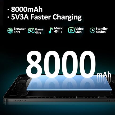 تابلت، تابلت 11 بوصة، تابلت Android 15 مع قلم لوحة مفاتيح وماوس، T615 ثماني النواة، ذاكرة وصول عشوائي 36 جيجابايت + ذاكرة وصول عشوائي 256 جيجابايت، Gemini AI، 8000 مللي أمبير، Widevine L1، 5G WiFi، كاميرا 16 ميجابكسل، GPS، OTG، تابلت للألعاب - أسود in Kuwait