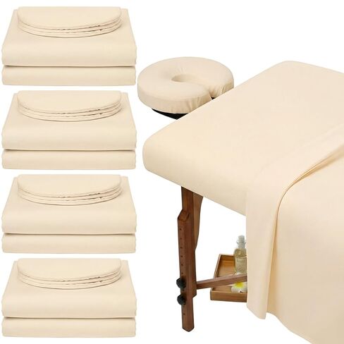 4 Sets Soft Microfiber Massage Table Sheets Set Bulk 3 Piece Set Includes Massage Flat Sheet and Fitted Sheet and Massage Face Rest Cover(Beige) in Saudi Arabia