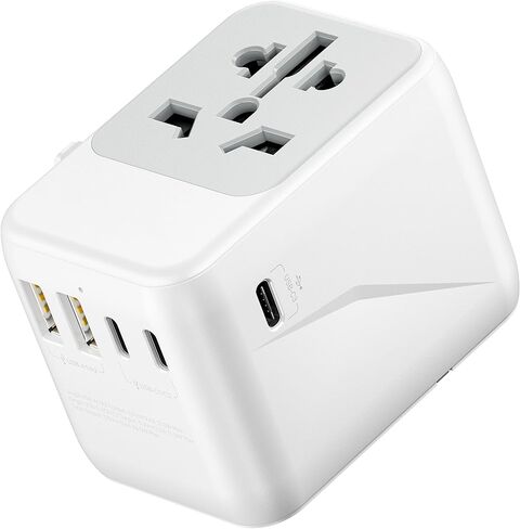 European Travel Plug Adapter, Universal Travel Adapter with 5 Ports (3 USB-A/1 USB-C), Portable Universal Power Adapter Converter for US EU UK AU (Type C/G/A/I) in Saudi Arabia