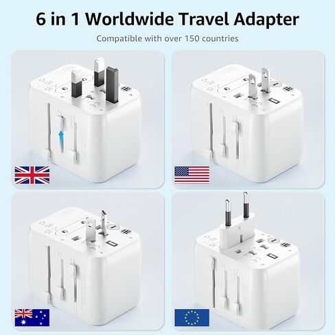 European Travel Plug Adapter, Universal Travel Adapter with 5 Ports (3 USB-A/1 USB-C), Portable Universal Power Adapter Converter for US EU UK AU (Type C/G/A/I) in Saudi Arabia