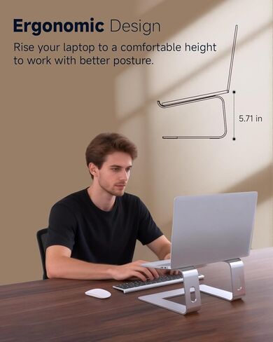 حامل كمبيوتر محمول للمكتب، حامل كمبيوتر محمول مريح مع MacBook Air/Pro، حامل كمبيوتر محمول متوافق مع أجهزة الكمبيوتر المحمولة Dell وHP وSamsung وLenovo وMicrosoft حتى 16 بوصة، فضي in Kuwait