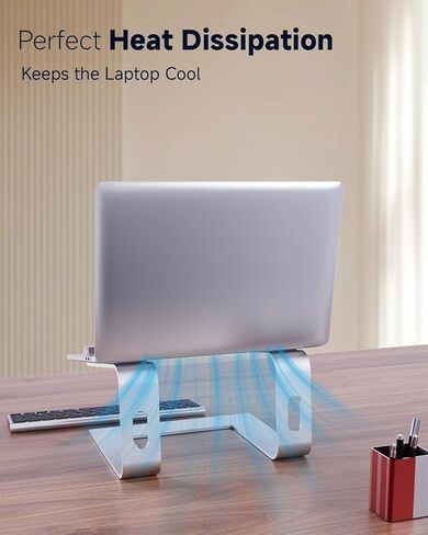 حامل كمبيوتر محمول للمكتب، حامل كمبيوتر محمول مريح مع MacBook Air/Pro، حامل كمبيوتر محمول متوافق مع أجهزة الكمبيوتر المحمولة Dell وHP وSamsung وLenovo وMicrosoft حتى 16 بوصة، فضي in Kuwait