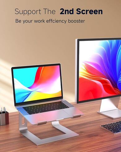 حامل كمبيوتر محمول للمكتب، حامل كمبيوتر محمول مريح مع MacBook Air/Pro، حامل كمبيوتر محمول متوافق مع أجهزة الكمبيوتر المحمولة Dell وHP وSamsung وLenovo وMicrosoft حتى 16 بوصة، فضي in Kuwait