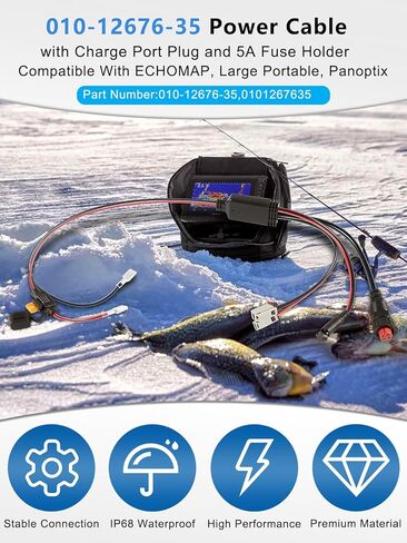 Replacement for 010-12676-35 Power Cable with Charge Port Plug and 5A Fuse Holder Compatible with ECHOMAP, Large Portable, Panoptix Series Ice Fishing Bundle and kit in Saudi Arabia