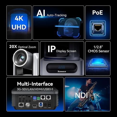 مجموعة/عدة كاميرا ووحدة تحكم Tenveo 4K NDI PTZ، كاميرا 4K 20X AI تتبع NDI/SDI/HDMI/USB3.0/LAN/PoE PTZ ووحدة تحكم NDI PTZ، عصا تحكم LCD 4D مقاس 5 بوصة لمؤتمر بث الكنيسة للأحداث المباشرة in Kuwait
