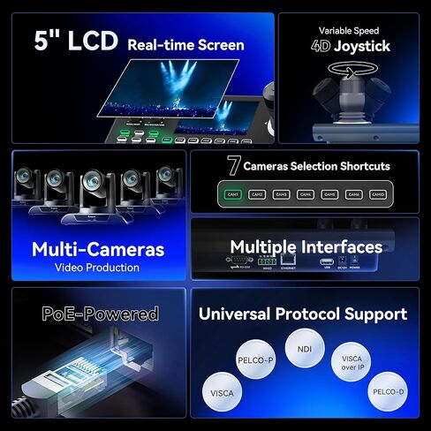 مجموعة/عدة كاميرا ووحدة تحكم Tenveo 4K NDI PTZ، كاميرا 4K 20X AI تتبع NDI/SDI/HDMI/USB3.0/LAN/PoE PTZ ووحدة تحكم NDI PTZ، عصا تحكم LCD 4D مقاس 5 بوصة لمؤتمر بث الكنيسة للأحداث المباشرة in Kuwait