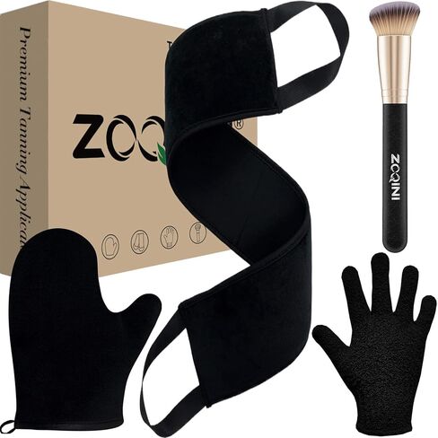 Self Tanning Mitt Applicator Kit, Includes Velvety Self Tanner Mitt, Back Tanning Applicator, Exfoliating Glove, Angled Self Tanner Brush for Sunless Tan Lotion Mousse Gel (Black, 4 Pack) in Saudi Arabia