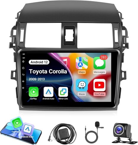 راديو تشغيل السيارة Leadfan لسيارة Toyota Corolla 2009 2010 2011 2012 2013 مع Carplay اللاسلكي Android Auto، شاشة لمس 9 بوصة GPS راديو ستيريو لتويوتا كورولا بلوتوث FM SWC كاميرا احتياطية، 2G+32G in Kuwait