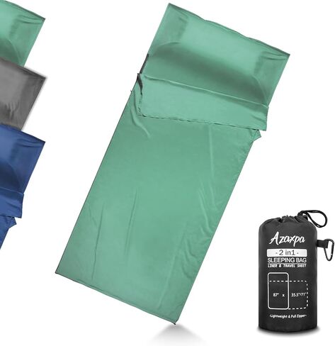 Lightweight Sleeping Bag Liner, Travel Sheets and Adults Sleep Sack, 220 x 95cm with Full Lockable Zipper and Travel Buckle - Portable & Easy Care, Idea for Backpacking, Camping, Hotels, and Trips in Saudi Arabia